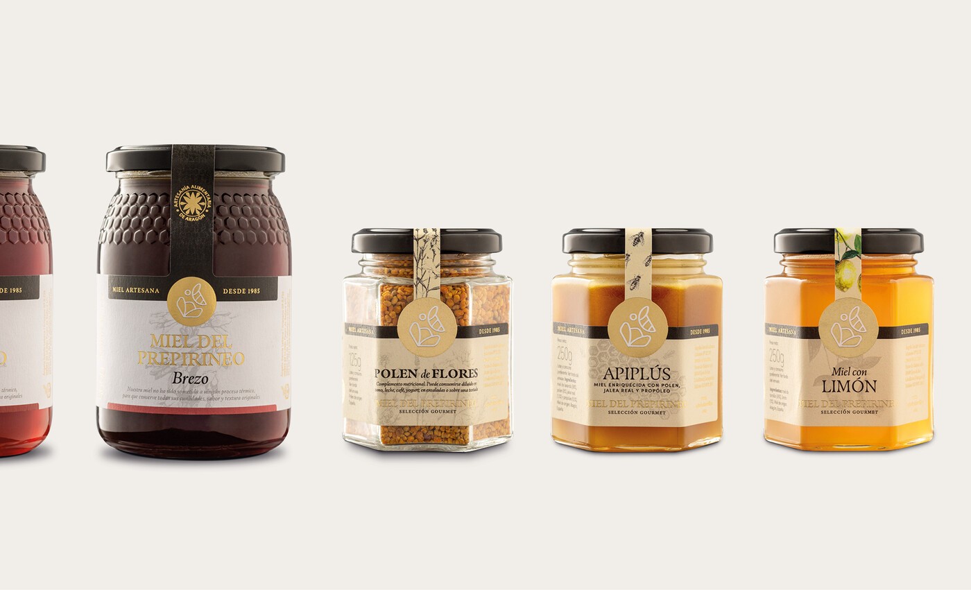 Diseño de etiquetas y packaging de las mieles de Apícola Cinco Villas, la miel del Prepirineo 3