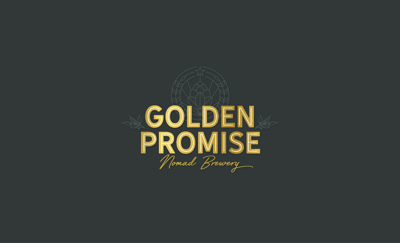 Versión del logotipo de la marca de cerveza Golden Promise, con tintes dorados