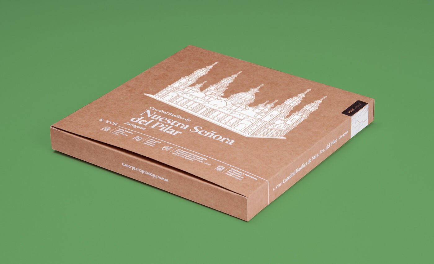 Diseño de packaging de la maqueta de madera de la Basílica del Pilar de HitoCultural